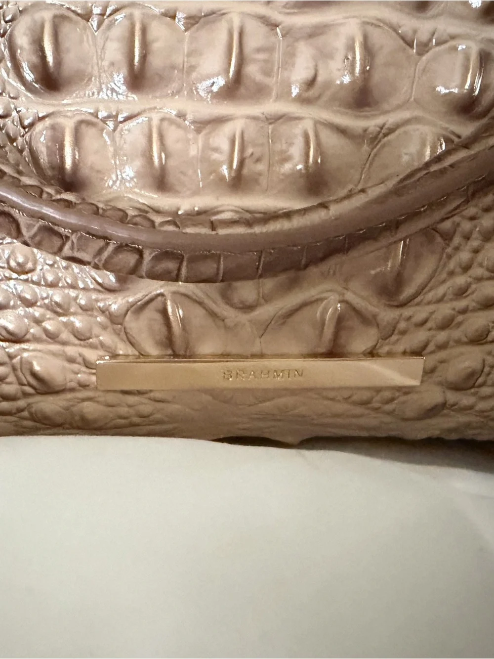 Brahmin Metallic gold Satchel with Croc Embossing